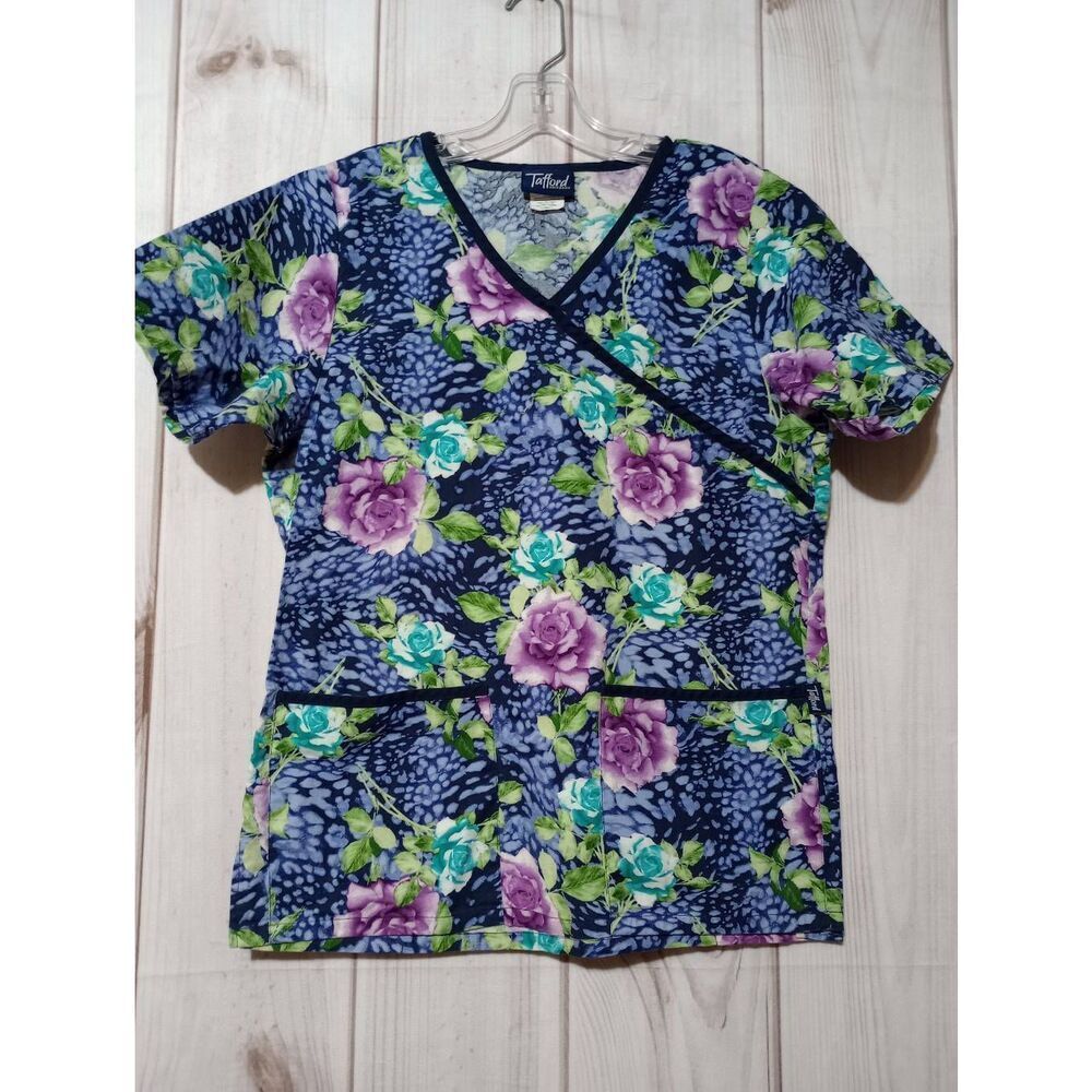 2 For 30 Tafford Scrub Top Ladies Extra Small Purple Blue Floral